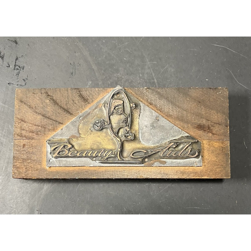 Vintage Letterpress Printing Block Beauty Aids Lady Face Facial Flowers‎